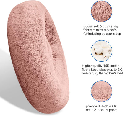 Plush Calming Dog & Cat Bed - Donut Shaped, Multiple Sizes S-XXL, Comfortable Cuddler in Washable Faux Fur