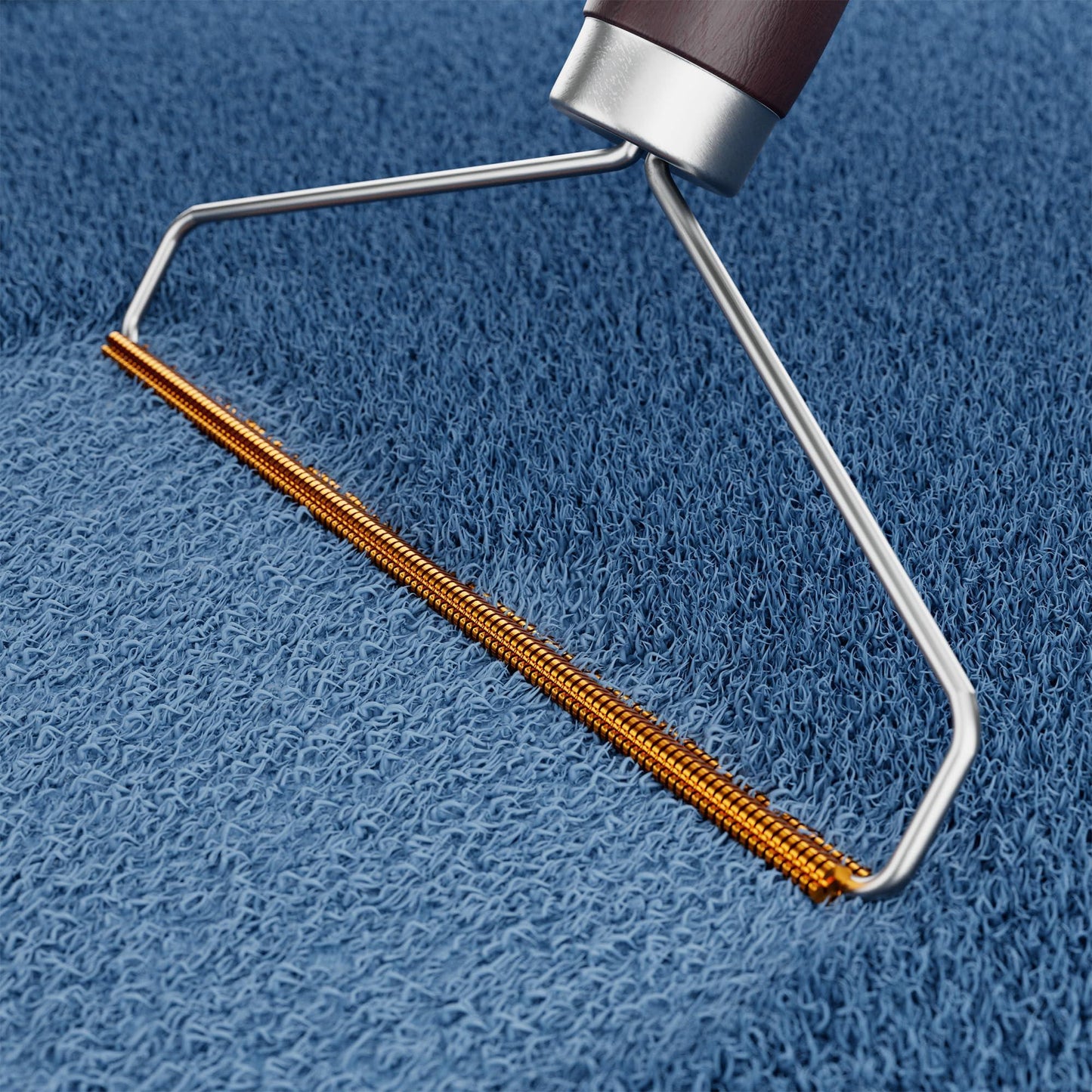 Pet Hair Remover for Furniture Cat and Dog Fur Remover Tool Reusable Lint Cleaner with Copper Teeth Cutters and Wooden Handle Metal Pet Hair Removal Tool for Carpet Portable Couch Cleaner