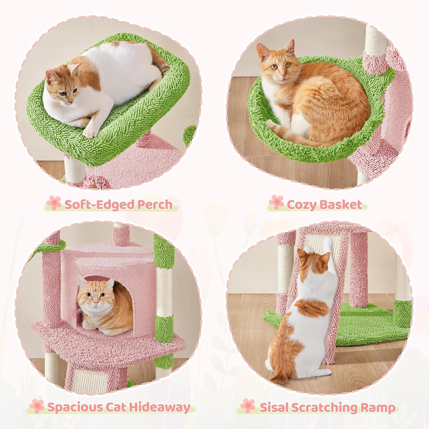 Cactus Cat Tree, 42In Cat Tower for Indoor Cats, Multi Level Kitten Condo Scratching Post, Cat Activity Center Pet Furniture W/Ball, Plush Perch, Platform, Basket