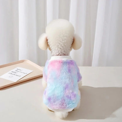 Tie-Dye Pet Sweater for Small Dogs Cats, Warm Furry Anti-Shedding Pullover for Schnauzer Teddy Pomeranian Bichon Dog Clothes (Medium)