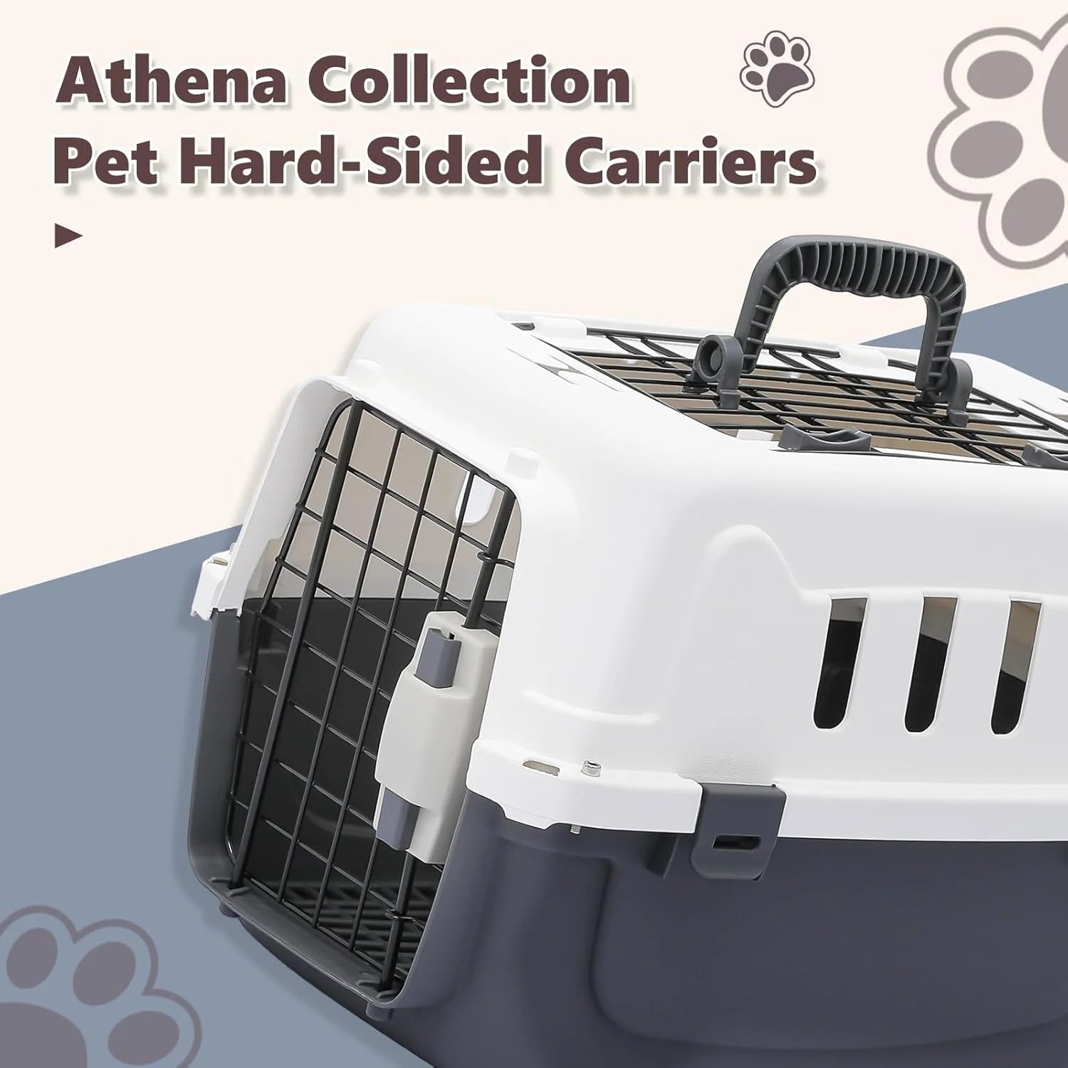 Hard-Sided Travel Pet Carrier for Small Dogs and Cats, Plastic Dog Carriers with 2-Door Top & Front Load & Ventilation & Security Lock, Cat Dog Carrier for Pet, up to 10Lbs, Grey