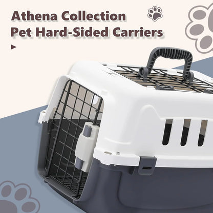 Hard-Sided Travel Pet Carrier for Small Dogs and Cats, Plastic Dog Carriers with 2-Door Top & Front Load & Ventilation & Security Lock, Cat Dog Carrier for Pet, up to 10Lbs, Grey