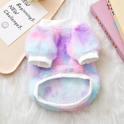 Tie-Dye Pet Sweater for Small Dogs Cats, Warm Furry Anti-Shedding Pullover for Schnauzer Teddy Pomeranian Bichon Dog Clothes (Medium)
