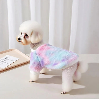 Tie-Dye Pet Sweater for Small Dogs Cats, Warm Furry Anti-Shedding Pullover for Schnauzer Teddy Pomeranian Bichon Dog Clothes (Medium)
