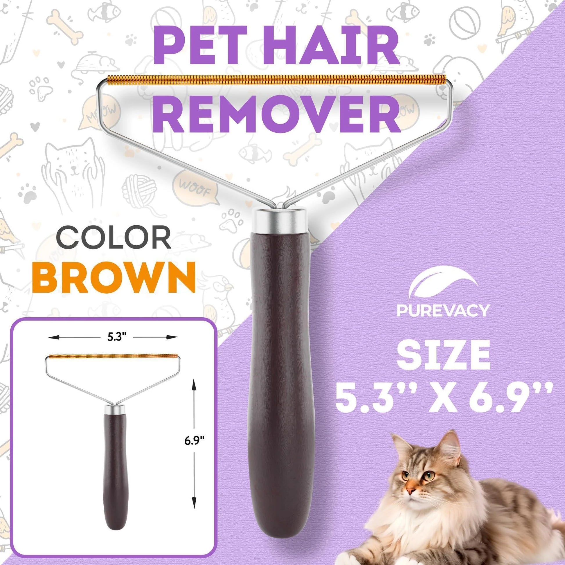 Pet Hair Remover for Furniture Cat and Dog Fur Remover Tool Reusable Lint Cleaner with Copper Teeth Cutters and Wooden Handle Metal Pet Hair Removal Tool for Carpet Portable Couch Cleaner