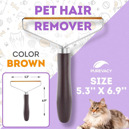 Pet Hair Remover for Furniture Cat and Dog Fur Remover Tool Reusable Lint Cleaner with Copper Teeth Cutters and Wooden Handle Metal Pet Hair Removal Tool for Carpet Portable Couch Cleaner