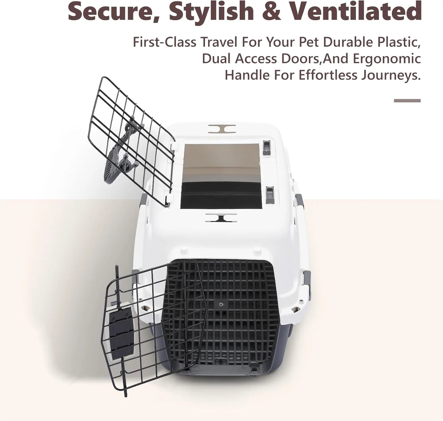Hard-Sided Travel Pet Carrier for Small Dogs and Cats, Plastic Dog Carriers with 2-Door Top & Front Load & Ventilation & Security Lock, Cat Dog Carrier for Pet, up to 10Lbs, Grey