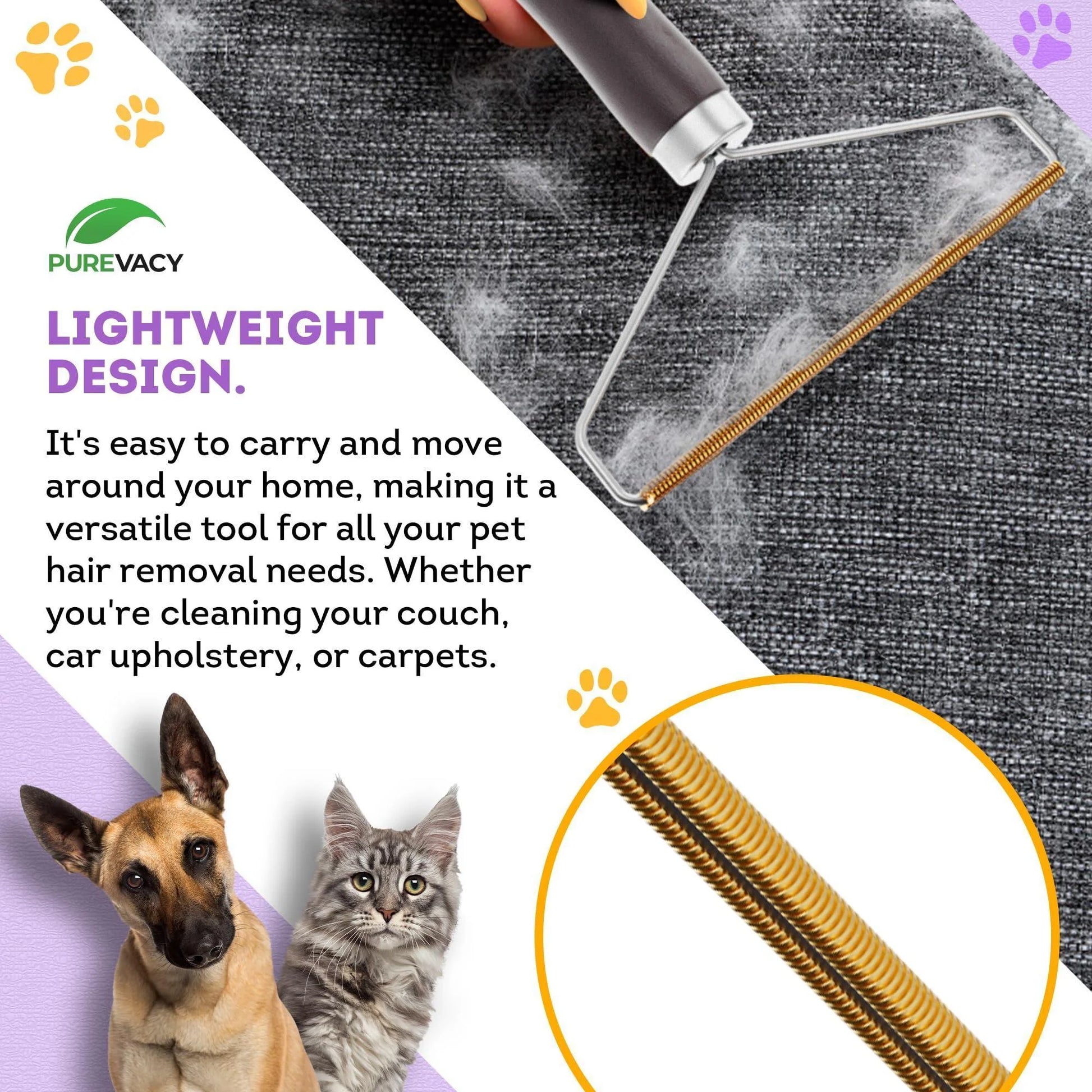 Pet Hair Remover for Furniture Cat and Dog Fur Remover Tool Reusable Lint Cleaner with Copper Teeth Cutters and Wooden Handle Metal Pet Hair Removal Tool for Carpet Portable Couch Cleaner