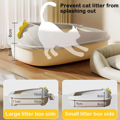 Open Litter Box, Anti-Splashing Cat Toilet with Litter Sifting Scoop - Semi-Enclosed, Removable Kitten Litter Box
