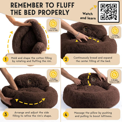 Petjett Calming Dog Bed Medium Size Dog - Donut Bed, Anti-Slip & Washable Super Soft Fluffy Plush round Bed, Anti-Anxiety Premium Comfort Pet Bed, Fits Dogs- Brown