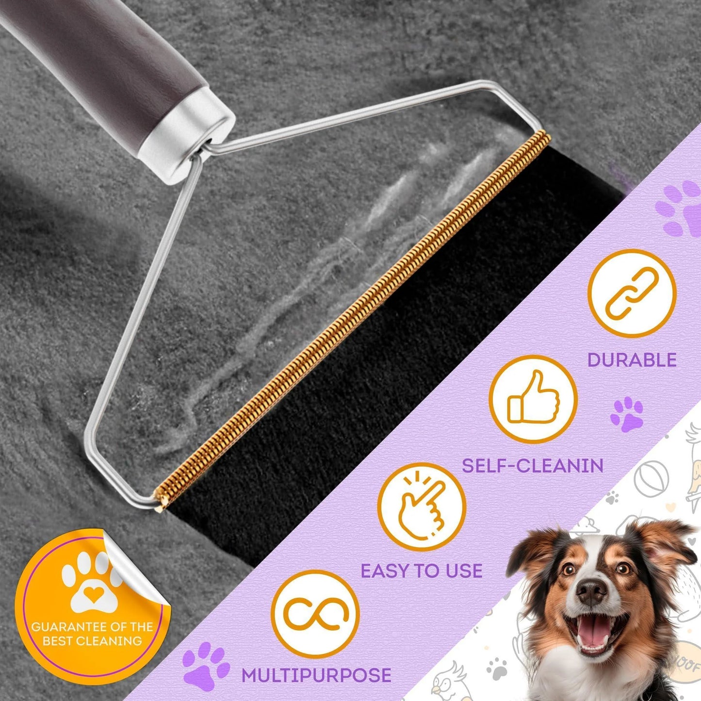 Pet Hair Remover for Furniture Cat and Dog Fur Remover Tool Reusable Lint Cleaner with Copper Teeth Cutters and Wooden Handle Metal Pet Hair Removal Tool for Carpet Portable Couch Cleaner