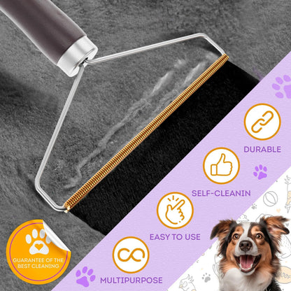 Pet Hair Remover for Furniture Cat and Dog Fur Remover Tool Reusable Lint Cleaner with Copper Teeth Cutters and Wooden Handle Metal Pet Hair Removal Tool for Carpet Portable Couch Cleaner