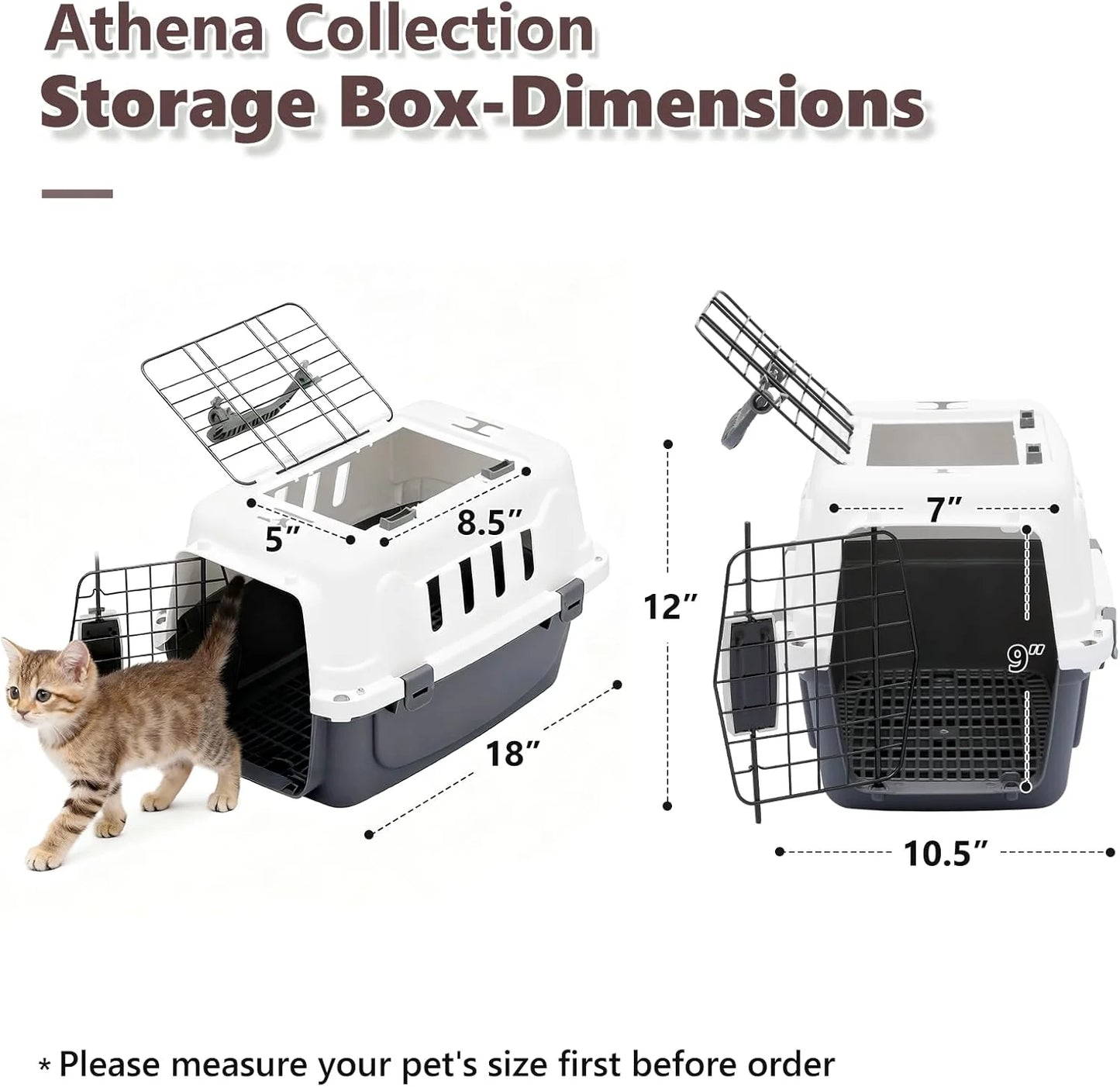 Hard-Sided Travel Pet Carrier for Small Dogs and Cats, Plastic Dog Carriers with 2-Door Top & Front Load & Ventilation & Security Lock, Cat Dog Carrier for Pet, up to 10Lbs, Grey