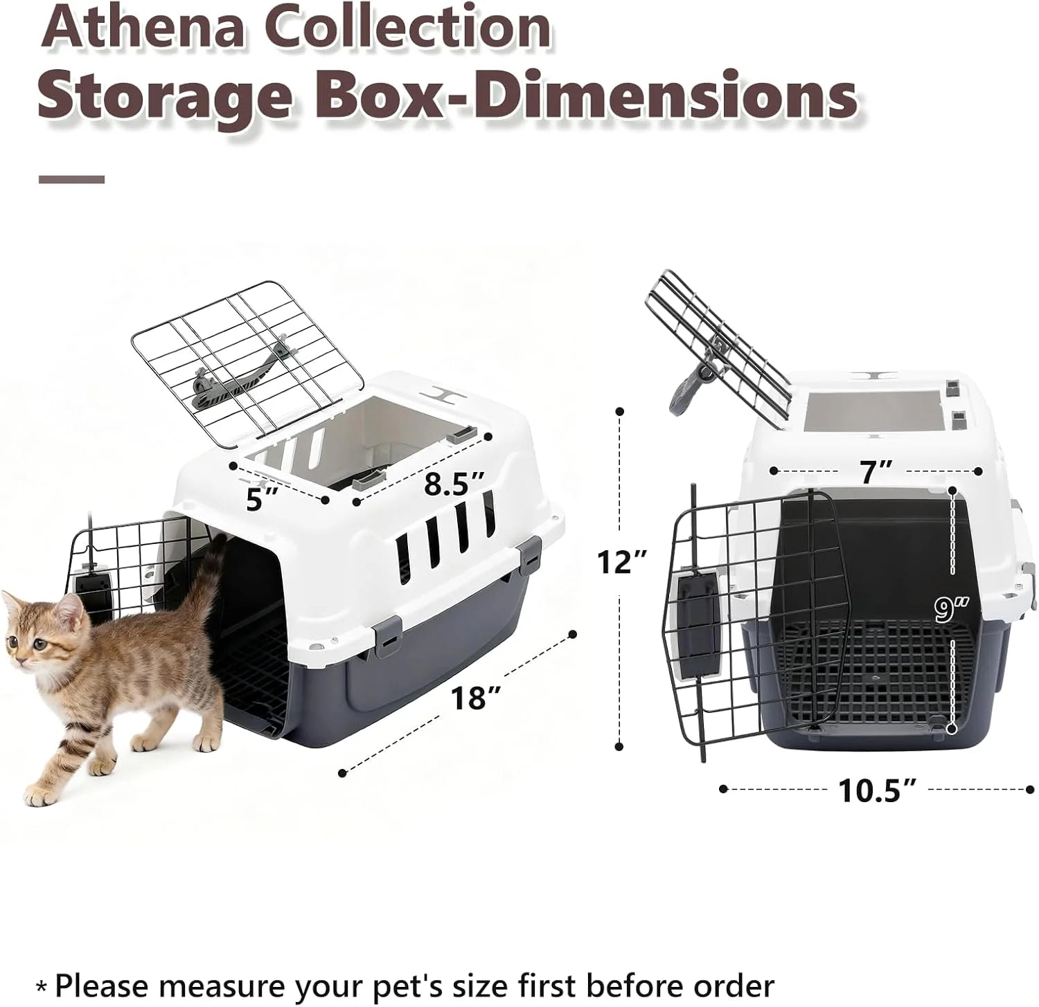 Hard-Sided Travel Pet Carrier for Small Dogs and Cats, Plastic Dog Carriers with 2-Door Top & Front Load & Ventilation & Security Lock, Cat Dog Carrier for Pet, up to 10Lbs, Grey